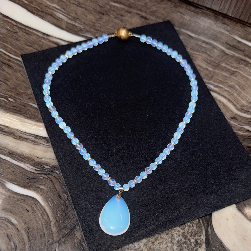 Iridescent Opalite Elegant Teardrop Necklace NEW